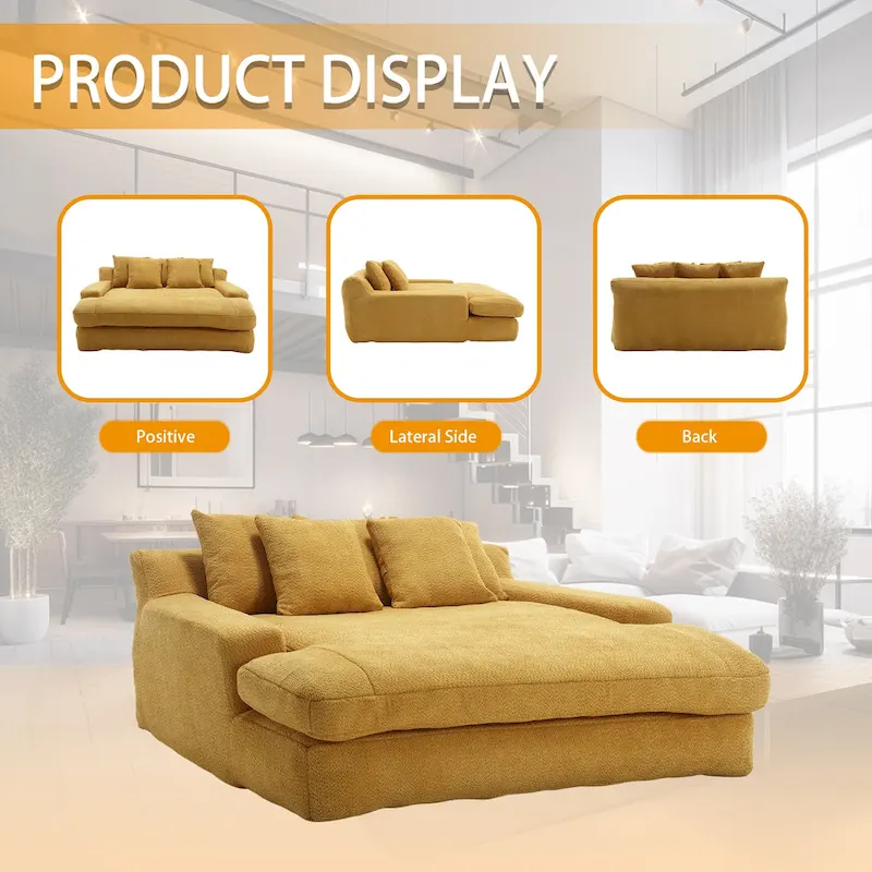 Chenille Upholstered 2-seater Deep Seat lazy sofa bed With 5 back pillows