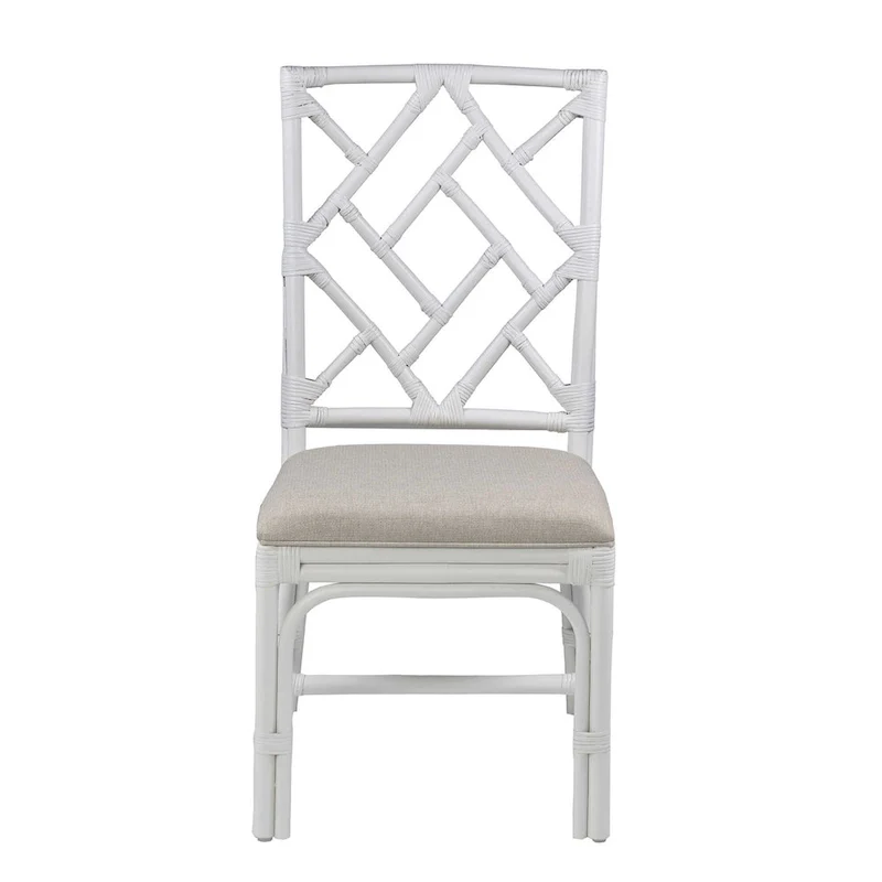 Natural Rattan Handmade Chippendale Cushioned Dining Chairs by East at Main