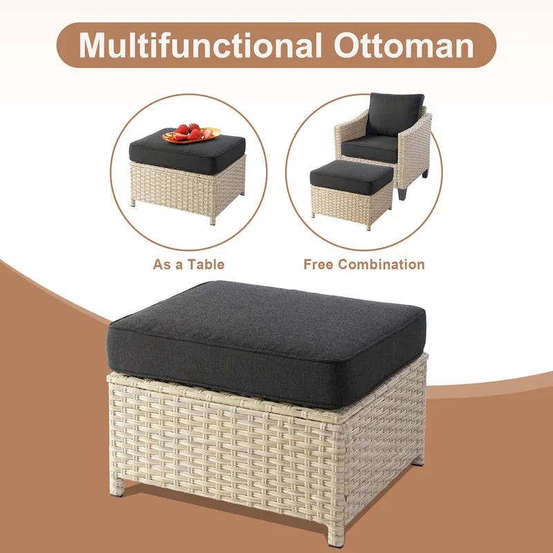 HOOOWOOO 8-piece Patio Wicker Rattan Conversation Set with Multifunctional Fire Pit Table