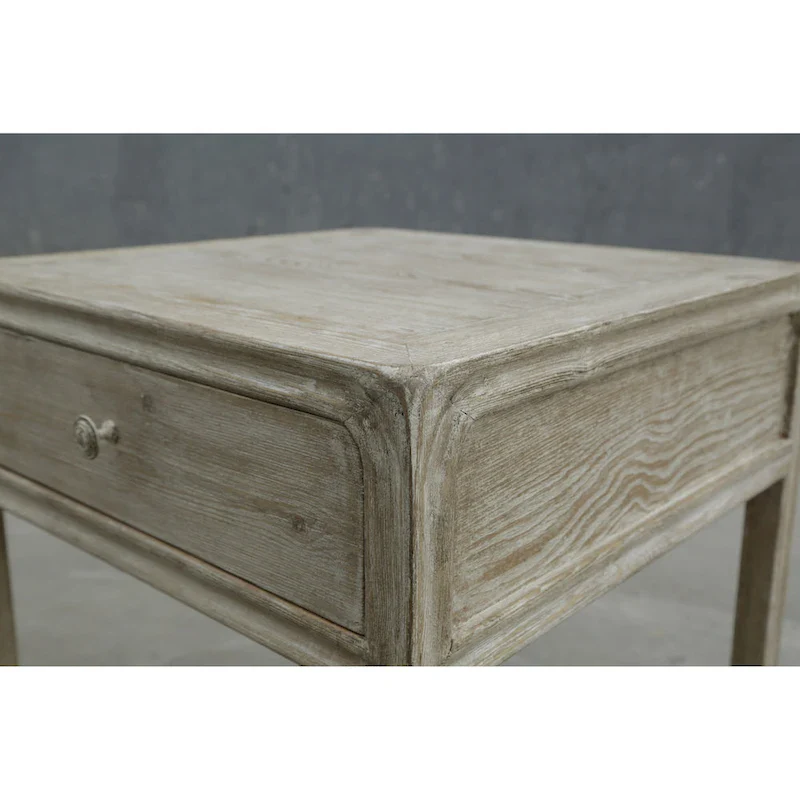 Artissance Peking Square Side Table w/Drawer, 27Inch Tall, White Wash