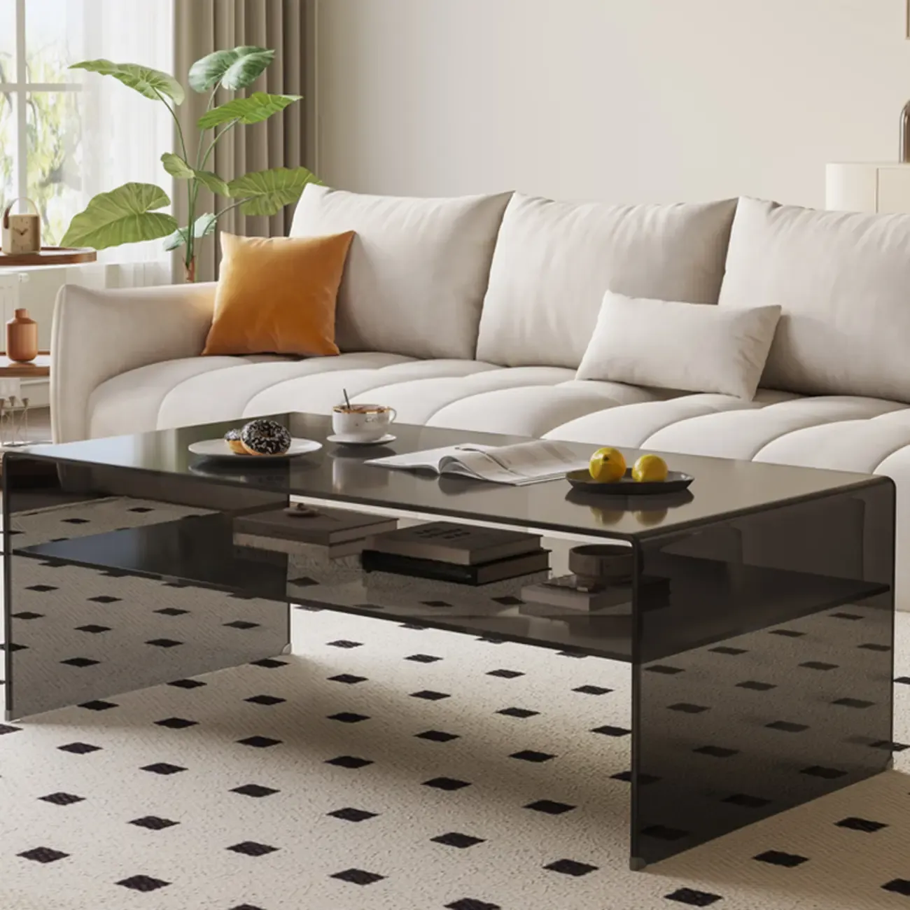 Modern Rectangular Black Coffee Table with Transparent Design