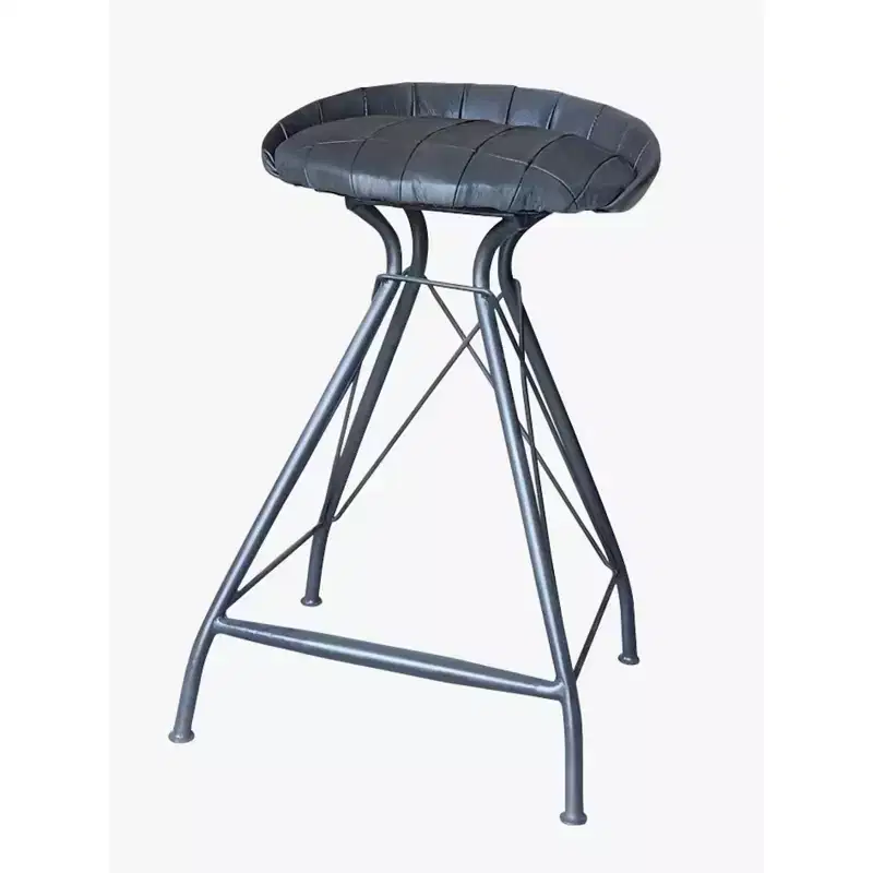 HomeRoots 24 Gray Leather and Iron Low Back Counter Height Swivel Bar Chair