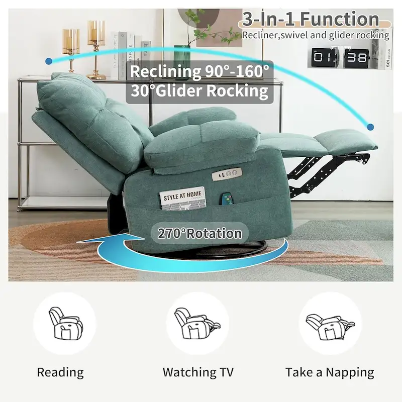 XINMICS Swivel Recliner Chair, Glider Rocking Power Recliner with Massage and Heated