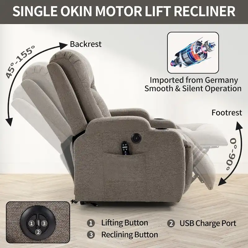 Power Lift Recliner with Massage, Lumbar Heating, USB Charging & Cup Holders, Modern Ergonomic Design