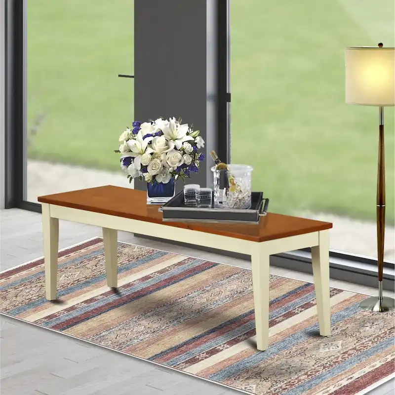 East West Furniture Nicoli Dining Room Bench with Wood Seat, 54x15x17 Inch, (Finish Options)