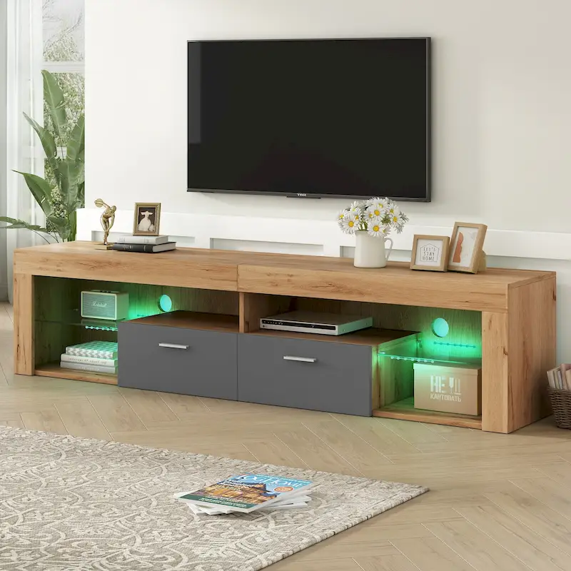 Modern Design TV Stands for TVs up to 80, LED Light Entertainment Center, Media Console with 6 Storage Cabinets