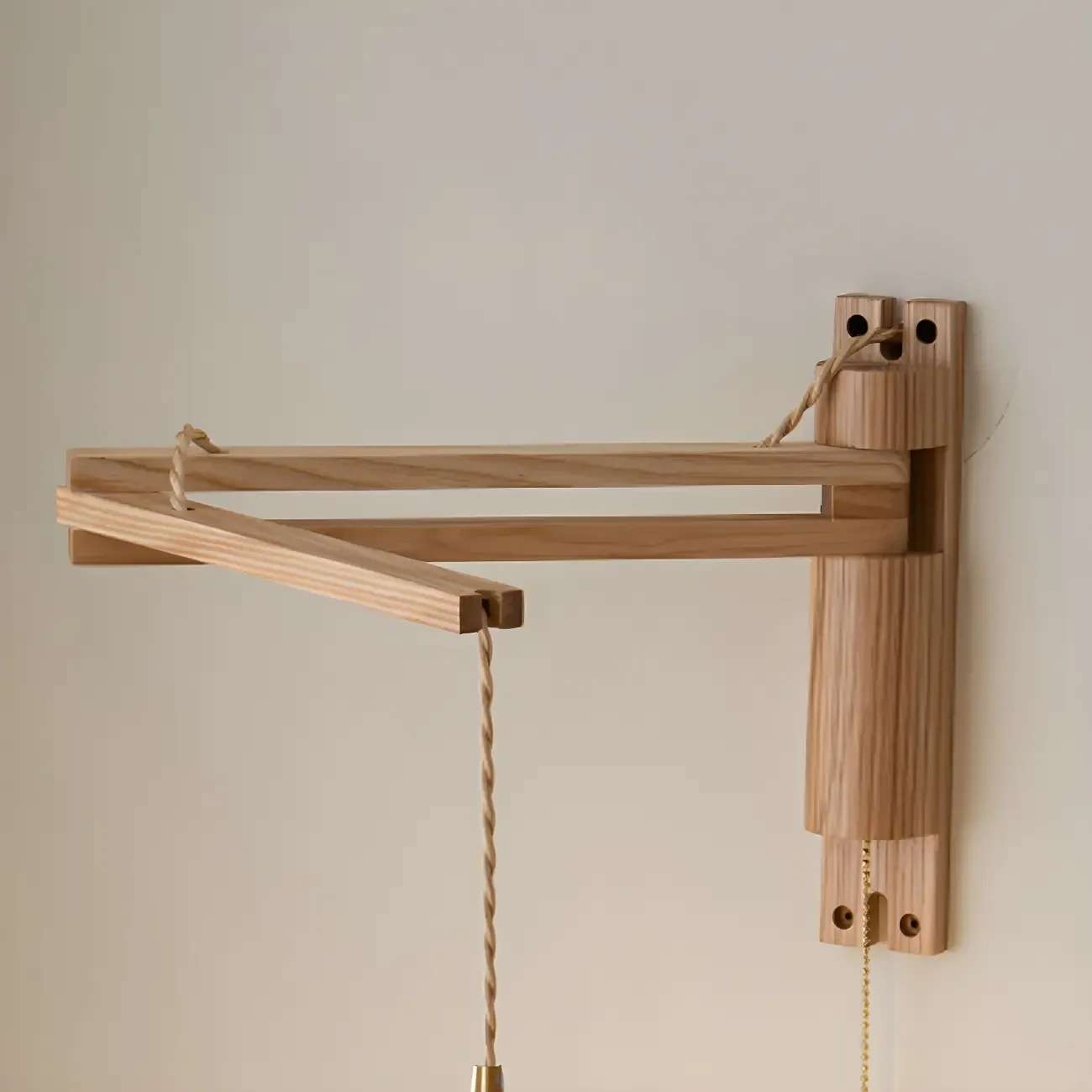 Rustic Wood Clear Glass Swing Arm Wall Light