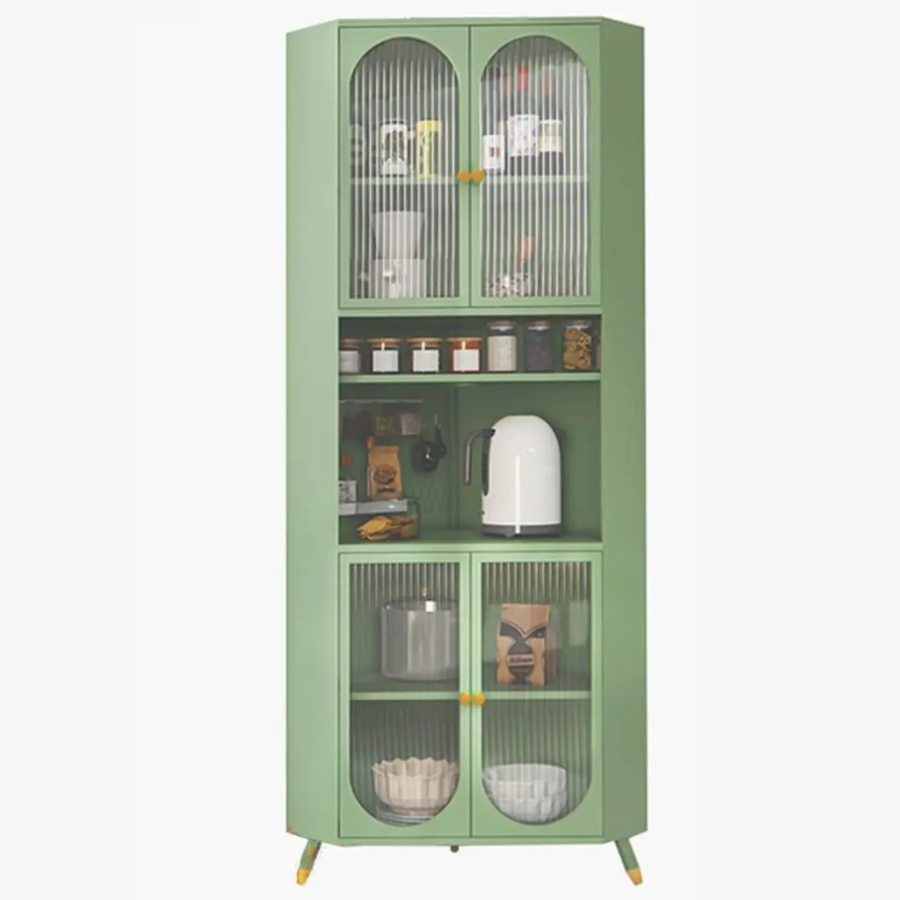 Versatile Ivory Wood Glass Door Storage Corner Cabinet