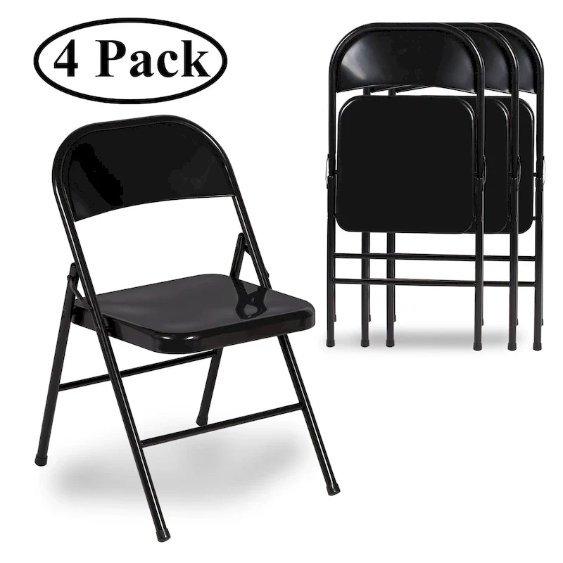VECELO Folding Chairs Set of 4 Metal Frame Steel Seat with Triple Braced