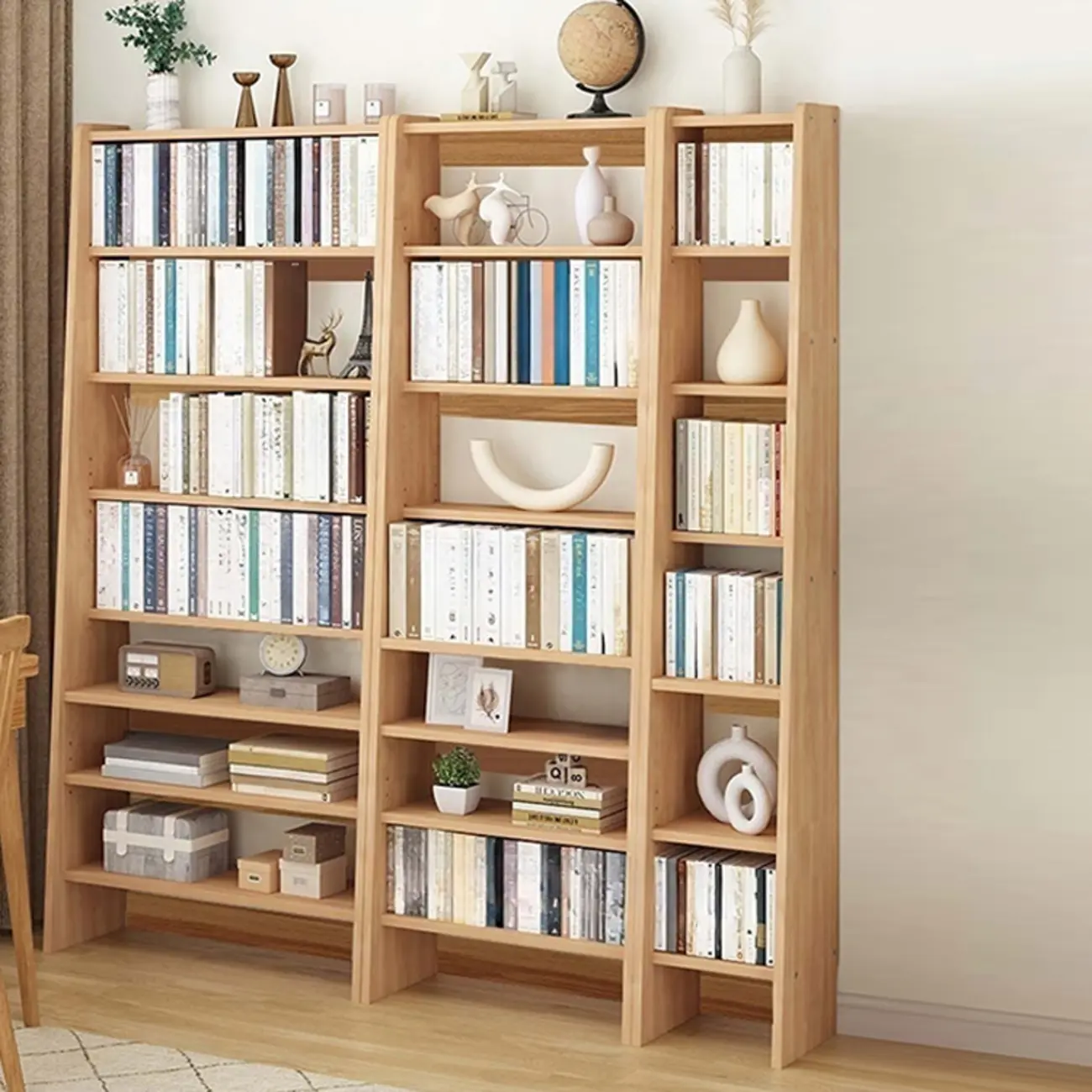 Natural Narrow Multi-Layer Open Back Wooden Bookshelf