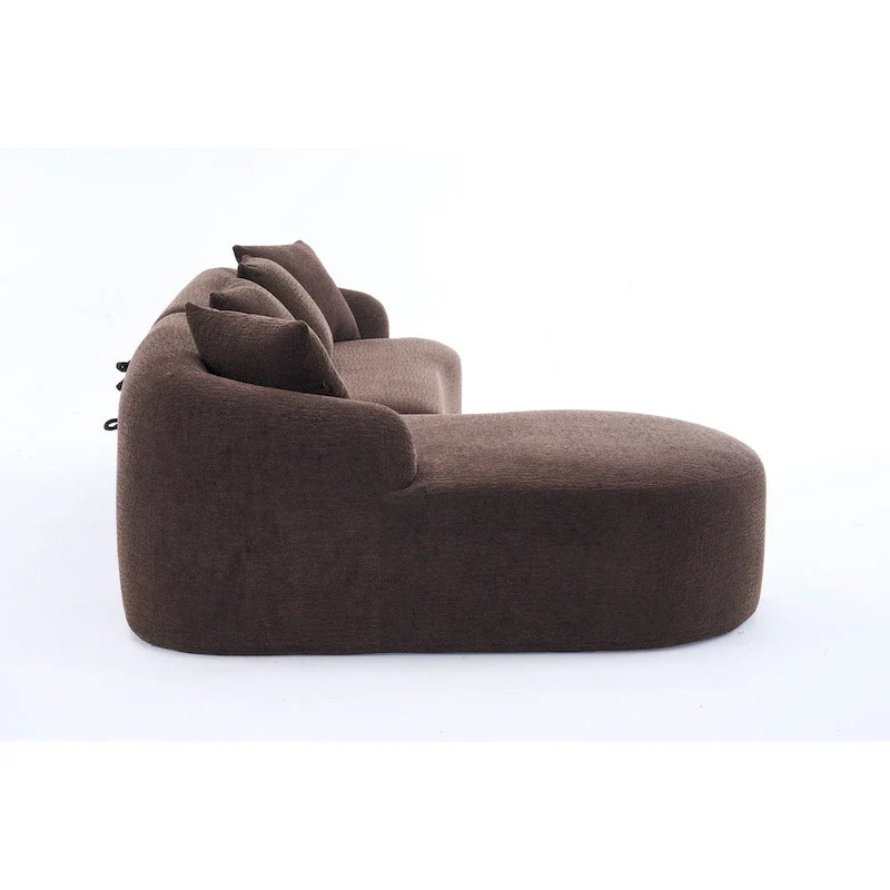 98.4 Chenille L-Shaped 3-Seater Sofa with Chaise Lounge and 4 Pillows