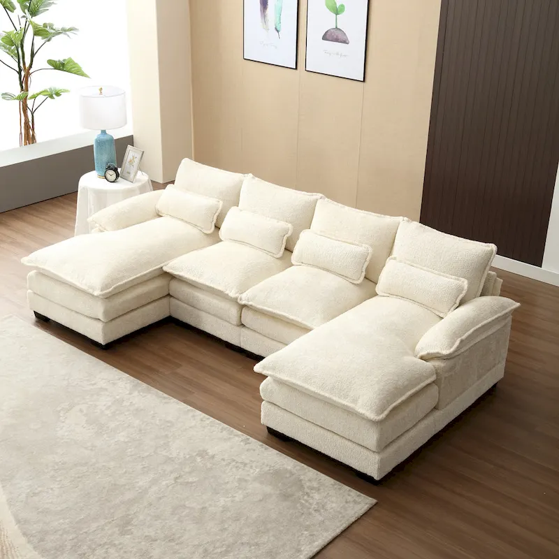 110.63 Modern U-Shaped Chenille 4 Seater Sectional Sofa with Double Cushions, 2 Chaise and High-Density Foam