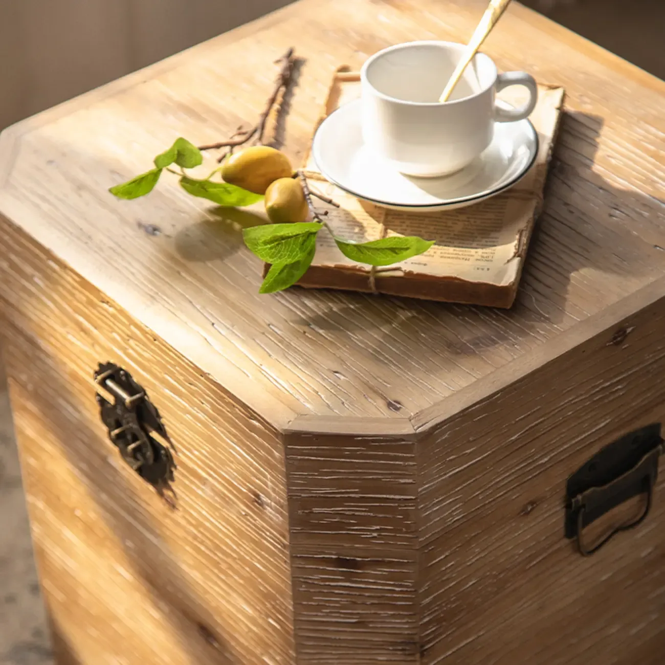 Natural Finish Square Rustic Wood End Table
