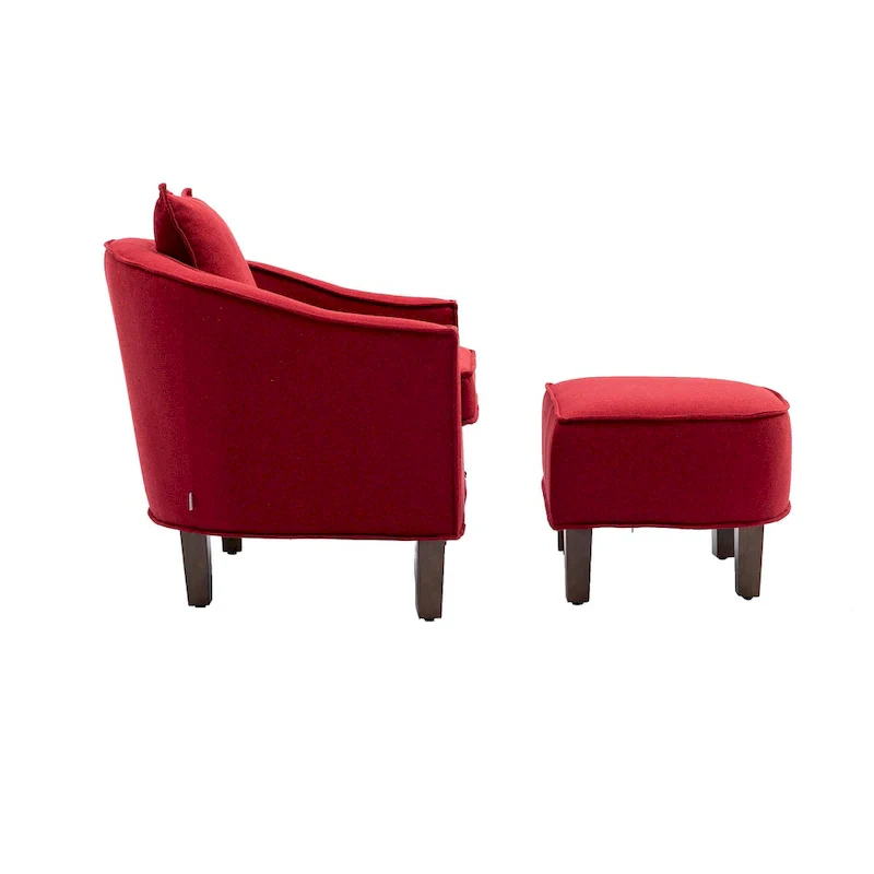 Upholstered Barrel Accent Chair with Ottoman