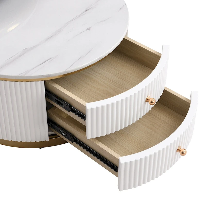 2 Pieces White Round Nesting Coffee Table with Drawers