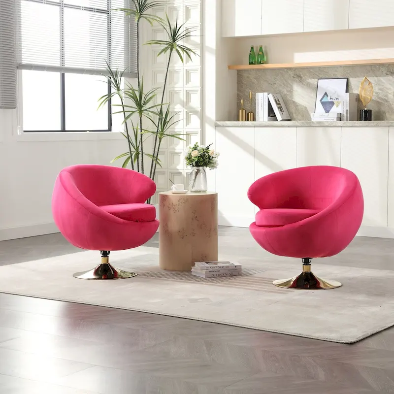 HOMEFUN Velvet 360 Degree Swivel Cuddle Barrel Accent Chairsset of 2