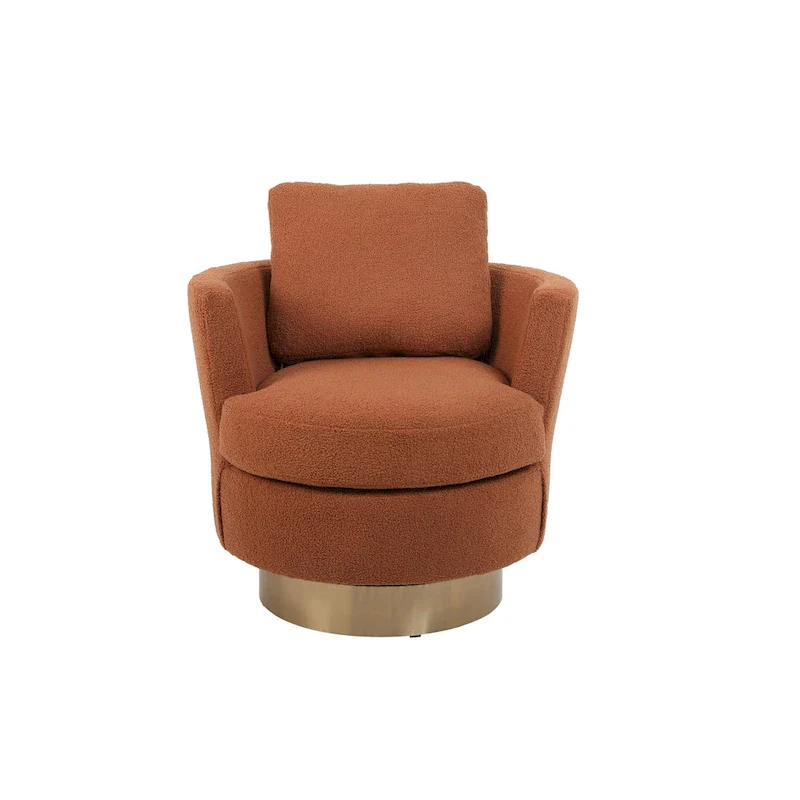 Brown Modern 29.6 Upholstered Swivel Barrel Chair with Gold Stainless Steel Base