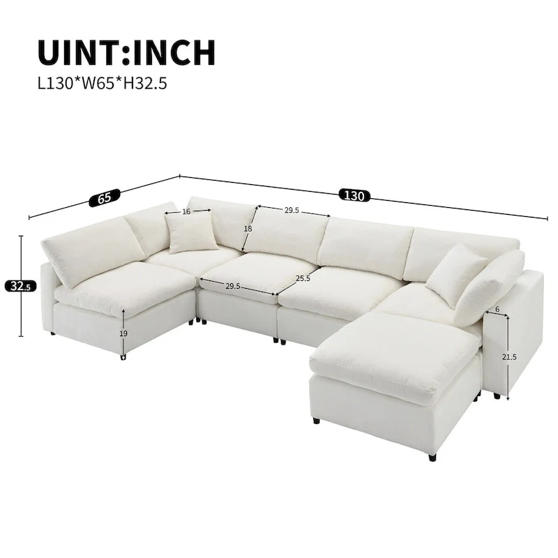 Modern Modular Cloud Sofa Bed with 6 Seat Sectional Couch Set