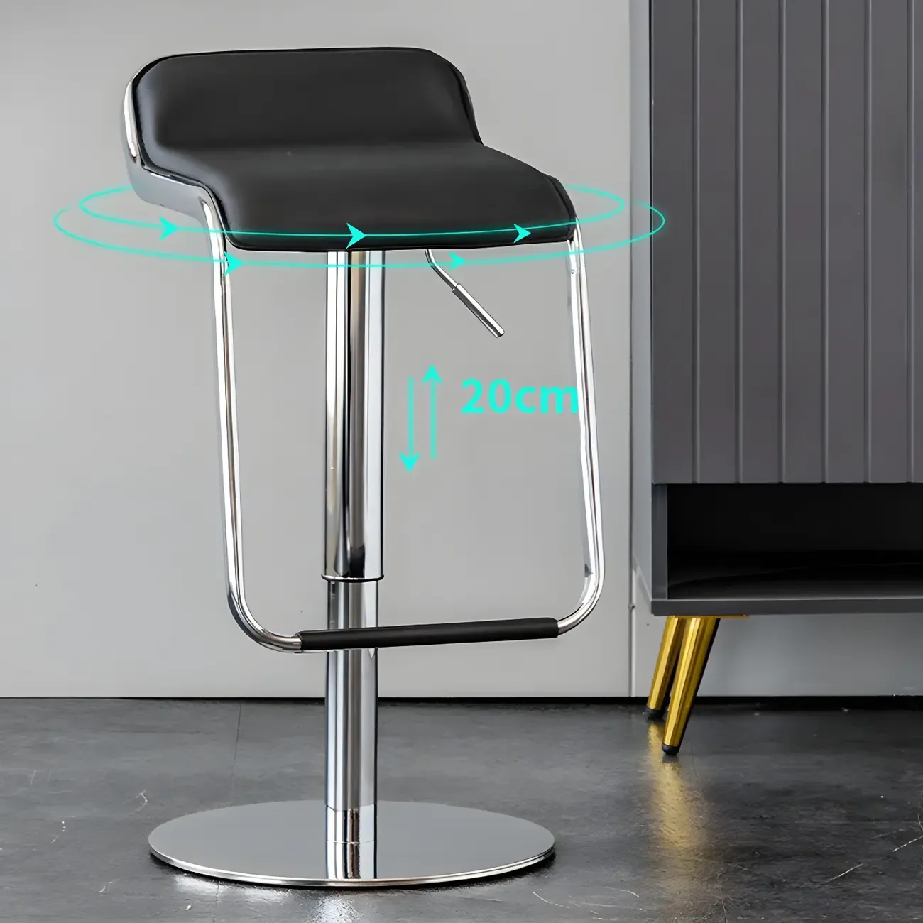 Modern Pedestal Swivel Bar Stool Adjustable Height Low Back Faux Leather
