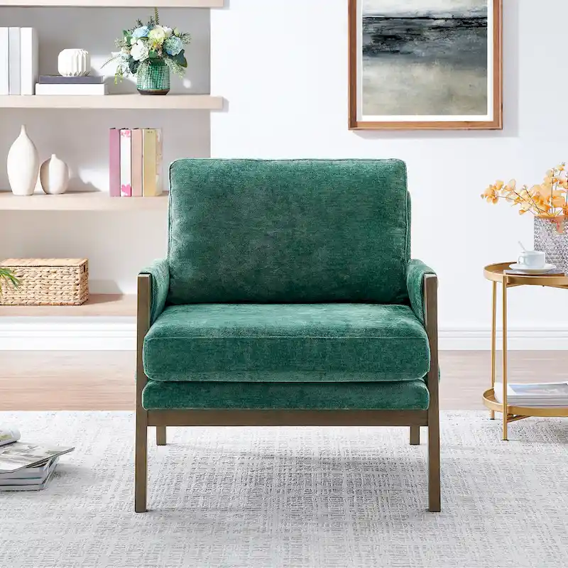 Green 35.4 Velvet Arm Chair with Solid Rubber Wood Frame