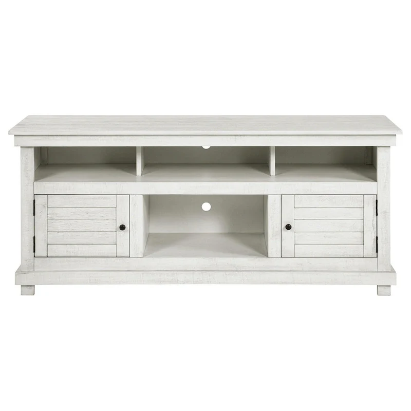 Ayne TV Stand Media Cabinet, 2 Doors and 4 Shelves, White Wood 60 Inch