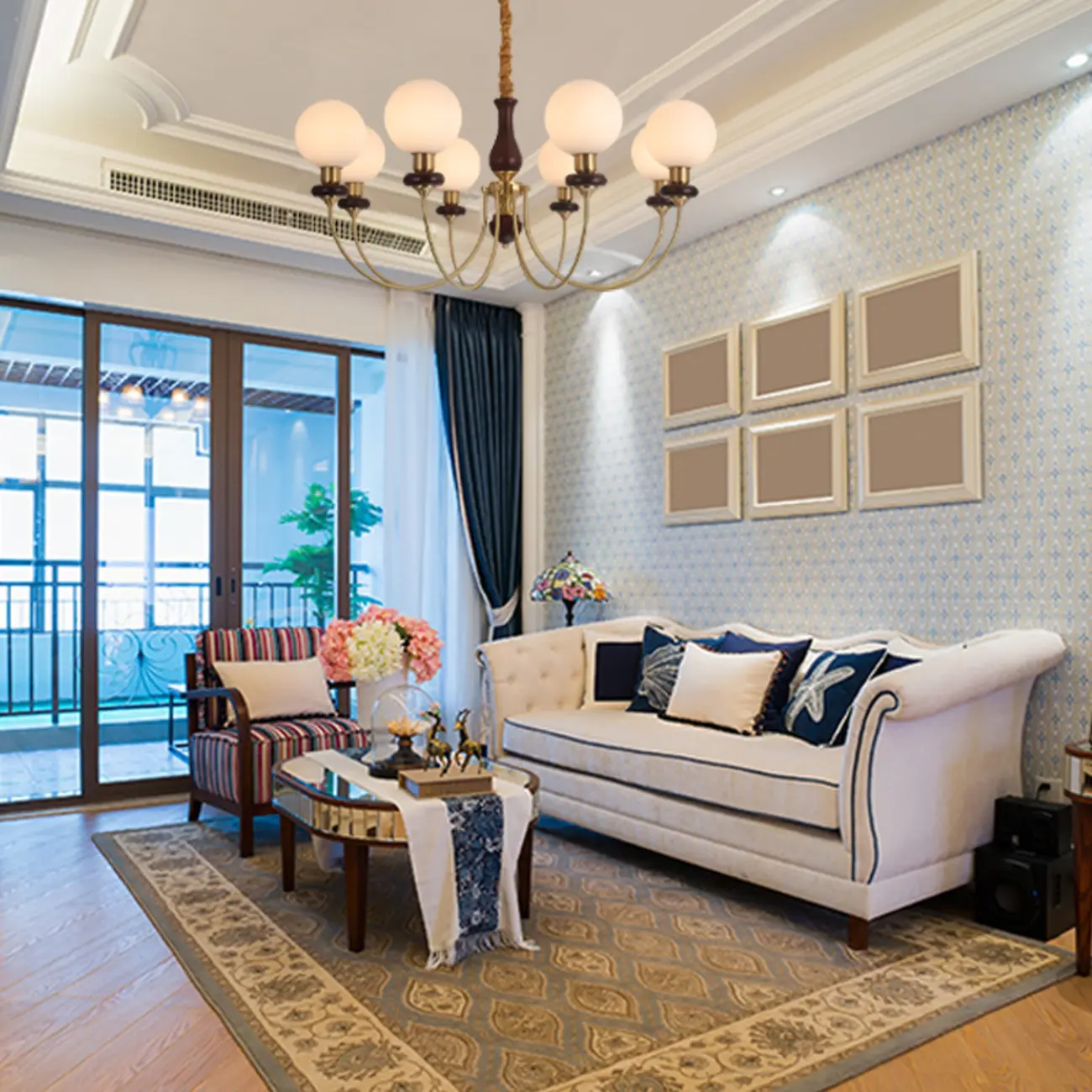 Gold Classic Globe Glass Chandelier Height Adjustable