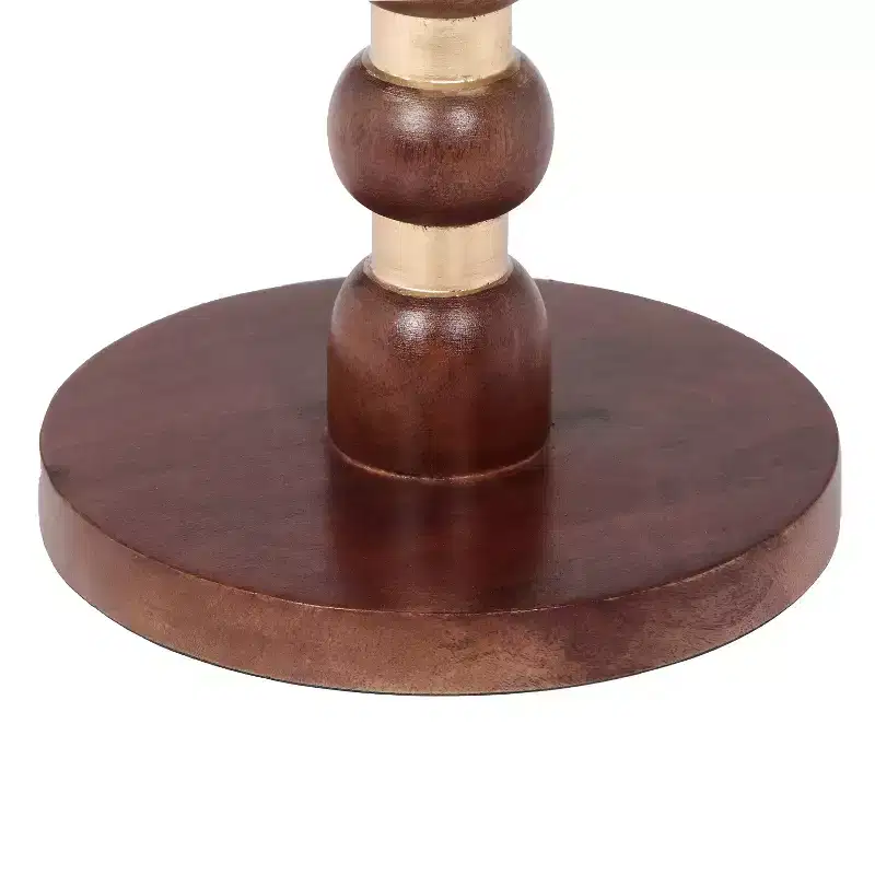 Brown Round Mango Wood End Table, Pedestal Base, Single