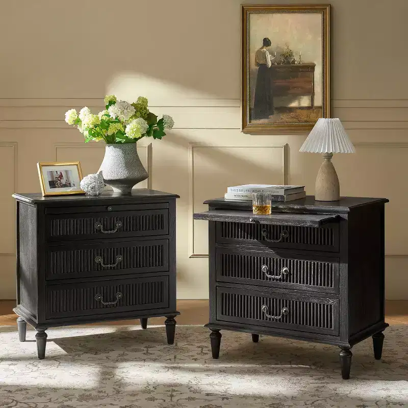 Herlinda 3-Drawer end table with Built-In Outlet Set of 2|ARTFUL LIVING DESIGNS