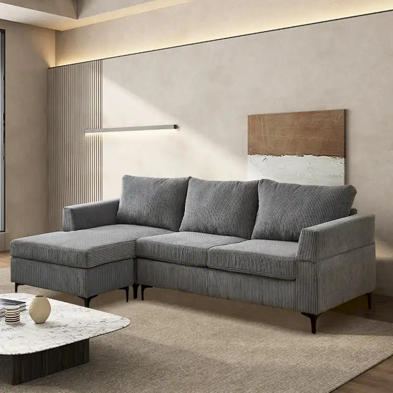 HOOOWOOO Living Room L-Shaped Polyester Fabric Reversible Chaise Sofa