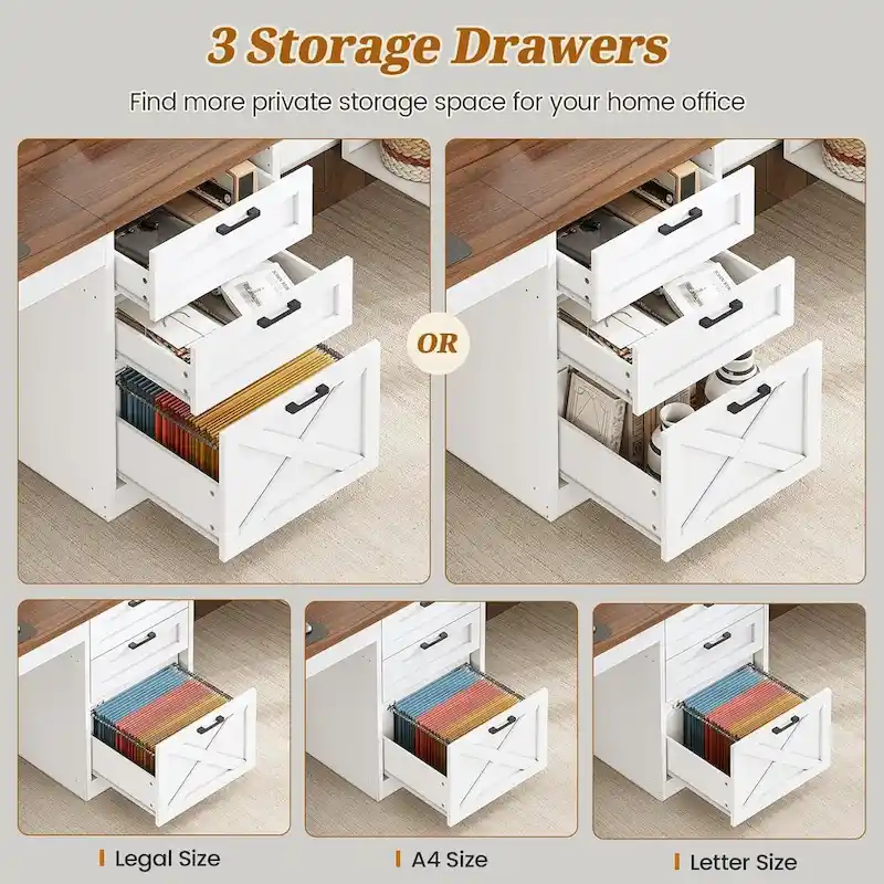 96.5 Computer Desk 3 Drawers Home Office Desk 8 Open Shelves