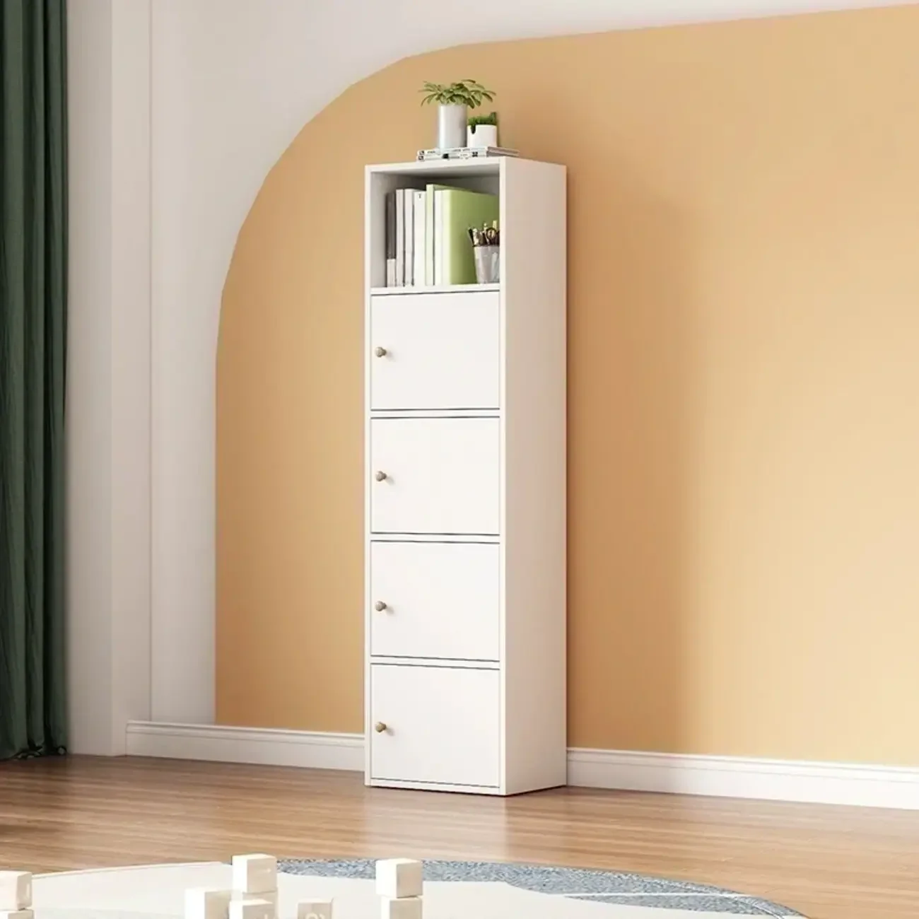 Simple Rectangular White Modular Wooden Bookcase