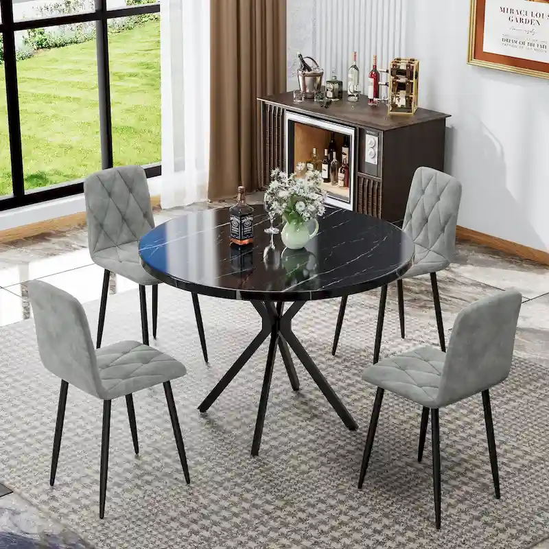 Dining Chairs Set of 4, Modern Kitchen Dining Room Chairs, PU Dining Chair Upholstered Cushion Seat and Sturdy Metal Legs