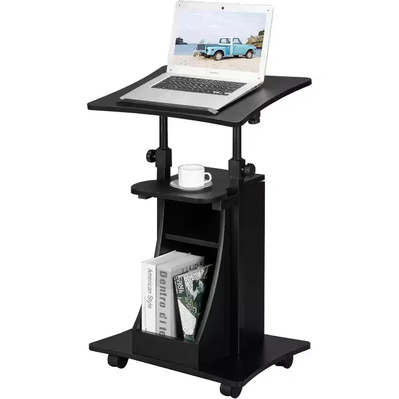 VINGLI Podium Stand, Portable Presentation Podium, Height Adjustable Church Lecture, Reading or Laptop Desk with Edge Stopper, Black