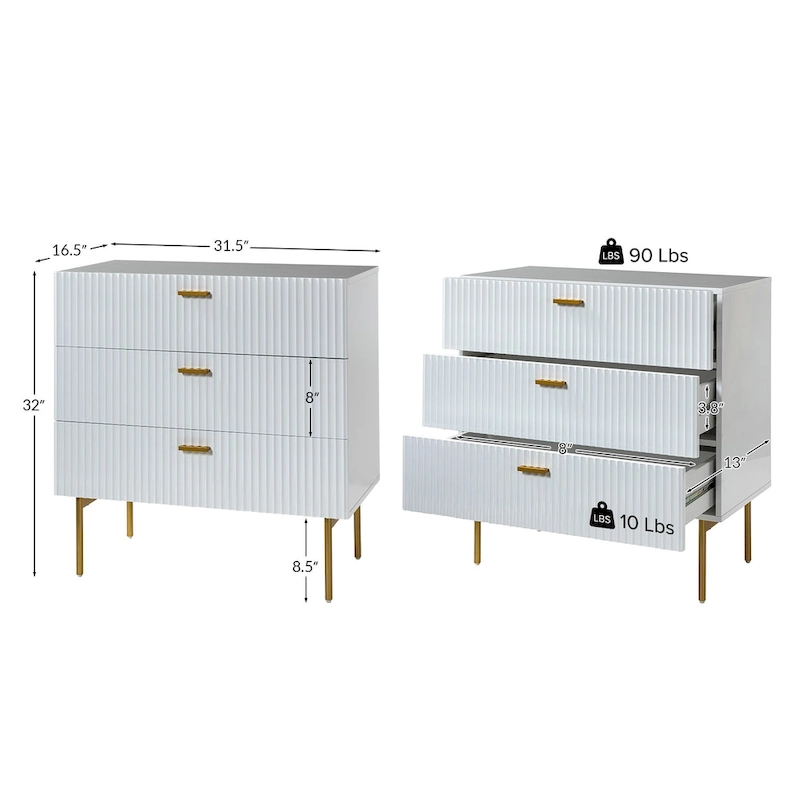 Gilb Modern 3-Drawer Dresser Nightstand with Metal Legs by HULALA HOME