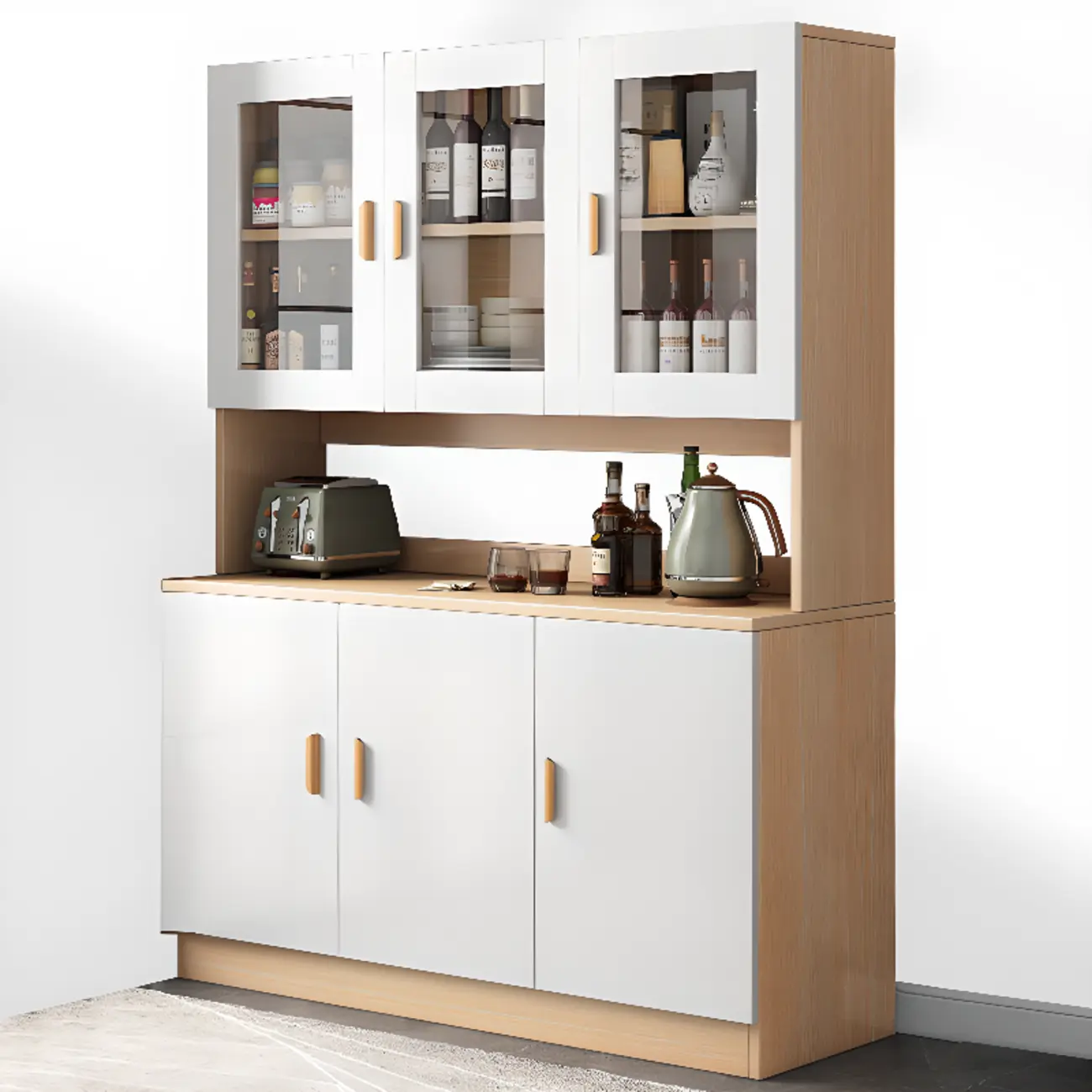 Modern Wooden Sideboard with Cabinets & Shelves