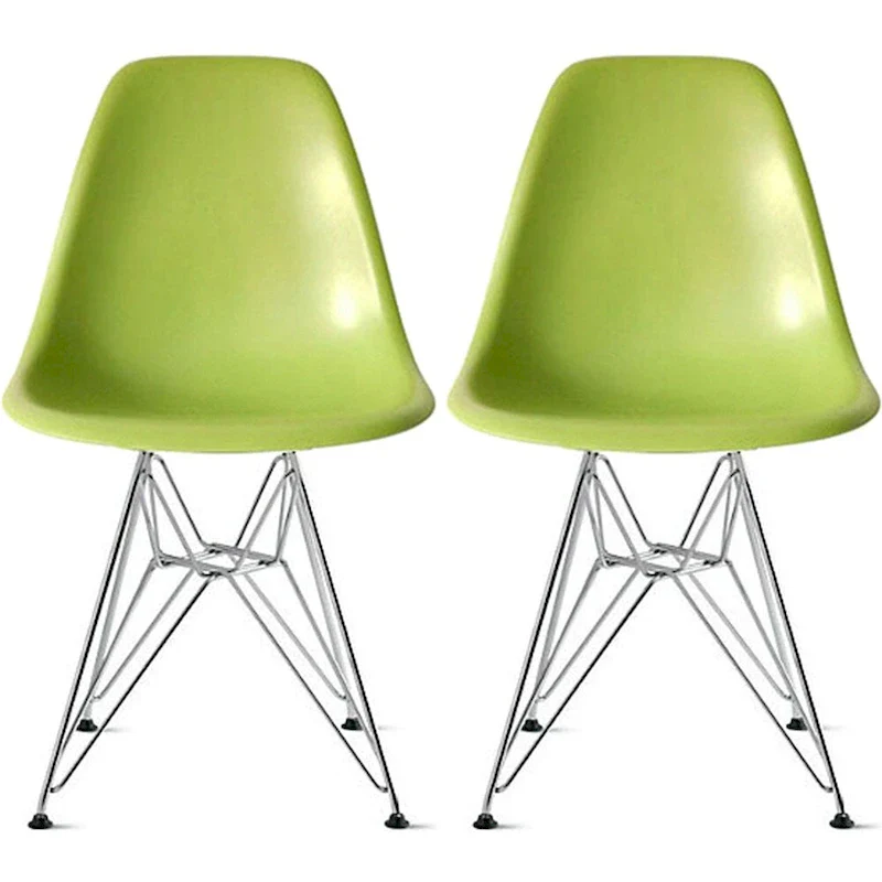 Set of 2 Modern Color Pyramid Seat Height DSW Molded Armless Plastic Dining Room Chairs Chrome Wire Eiffel Dowel Legs