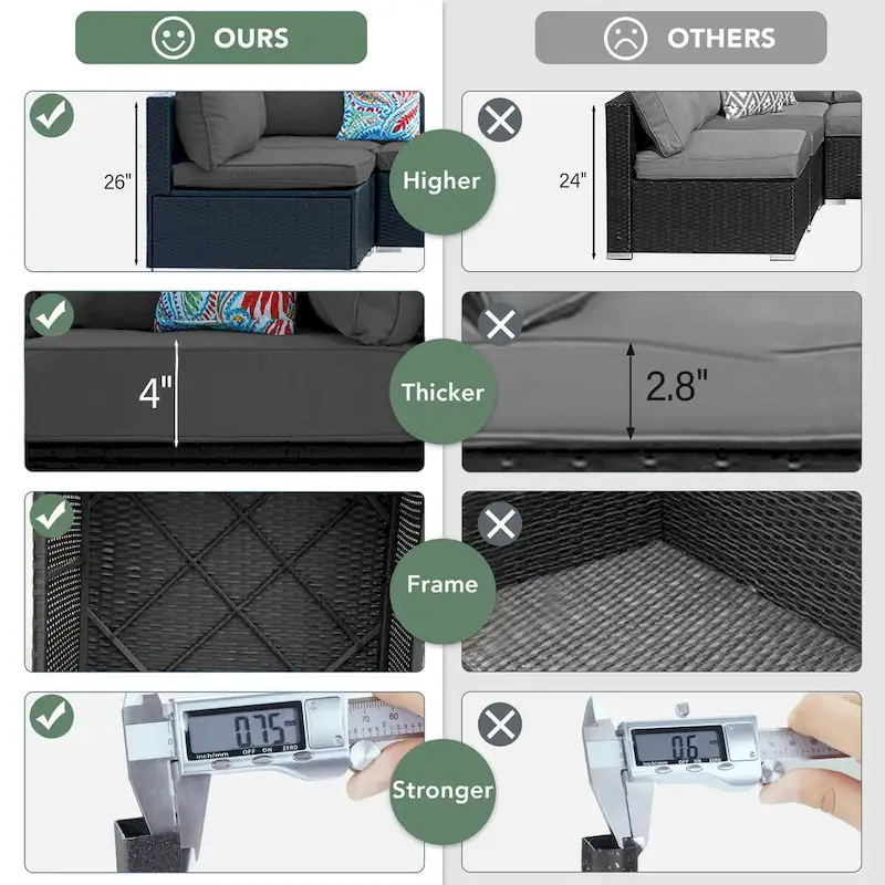 7-Piece Wicker Patio Conversation Set with Cushions and Glass Table