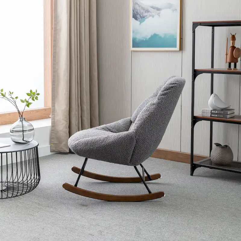 Tufted Upholstered Padded Seat Rocking Chair-Boucle