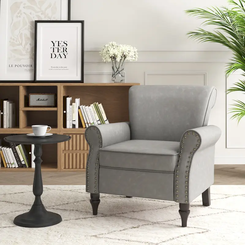 Rolled Armrests PU Accent Chair with Nailhead Trim