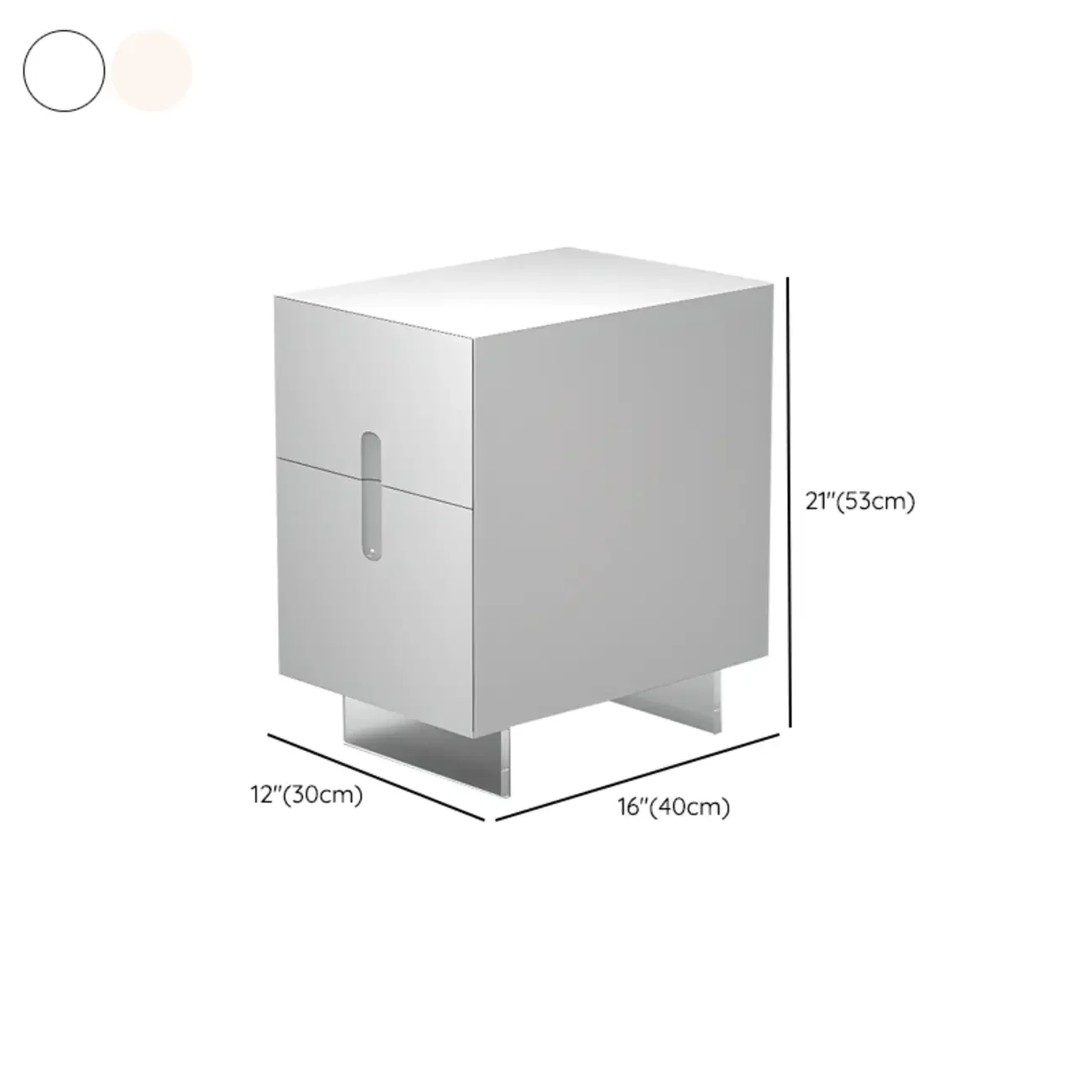 Modern White Wood Clear Base 2-Drawer Nightstand