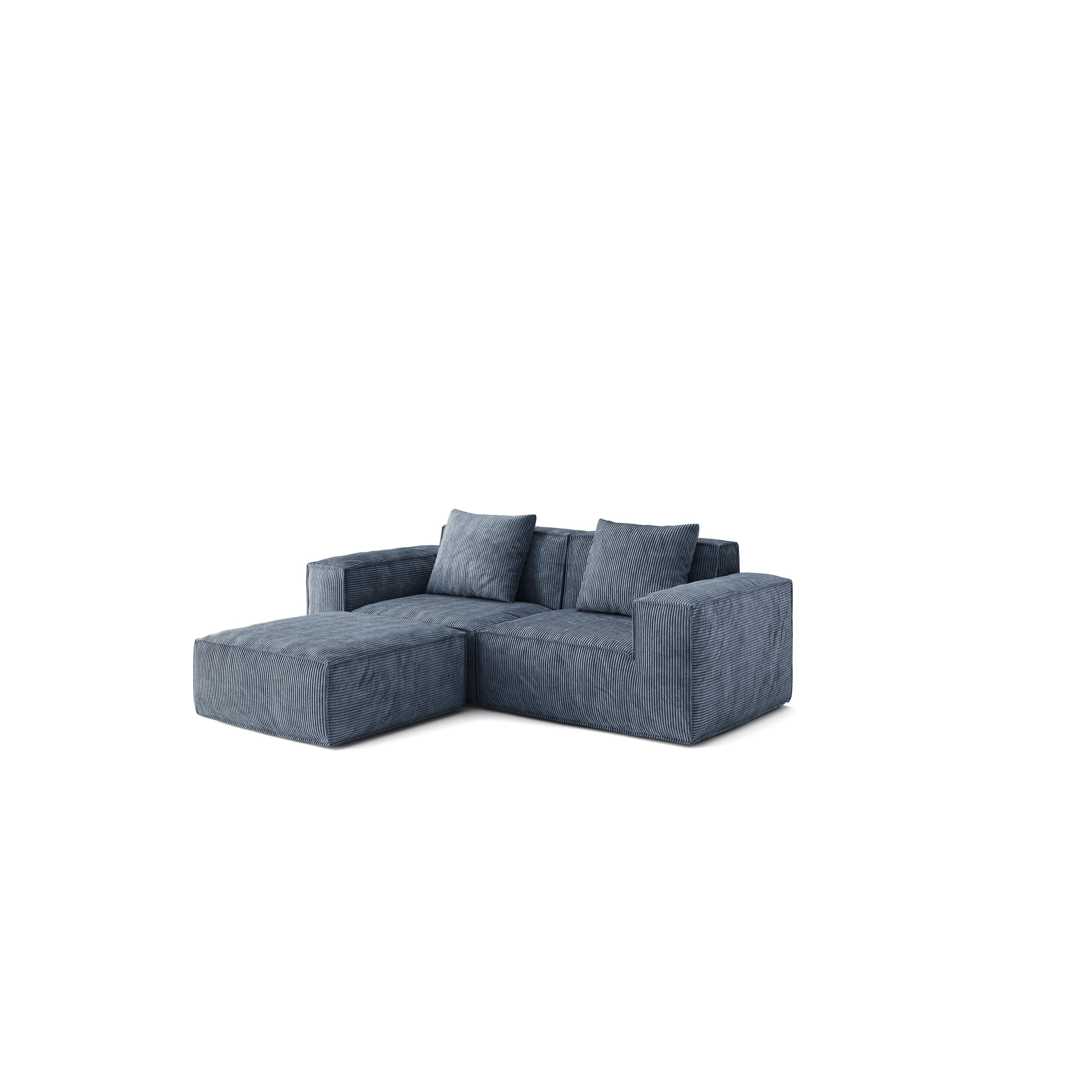 Modular Convertible Sofa Bed 2 Seater Gray Corduroy Velvet