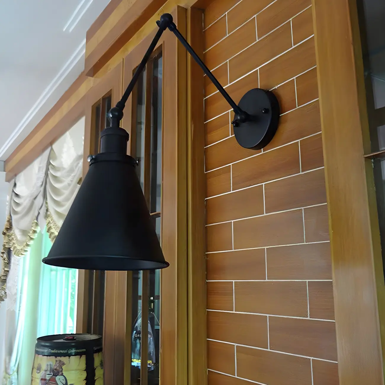 Tapered Metal Black Adjustable Swing Arm Wall Light