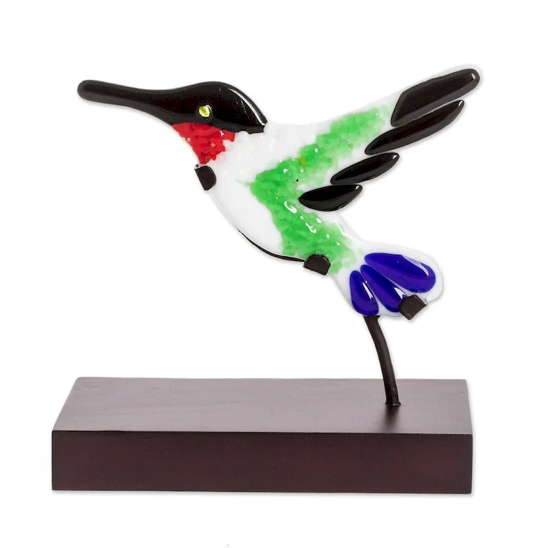 Novica Handmade Sweet Hummingbird Art Glass Sculpture