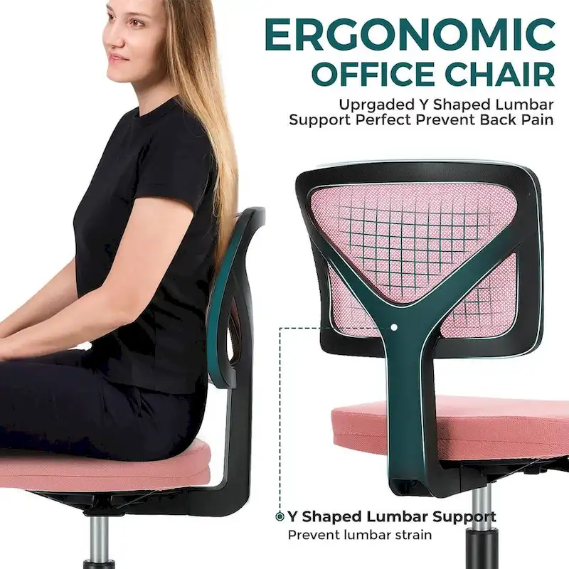 Armless Small Office Desk Chair with Back