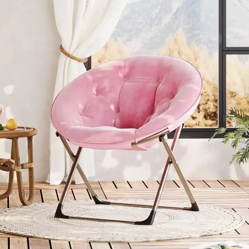 Comfy Saucer Chairs, Folding Reading Lounge Chair, Cozy Faux Fur Living Room Chair with Soft Thick Padded Seat Metal Frame, Modern Style Home
