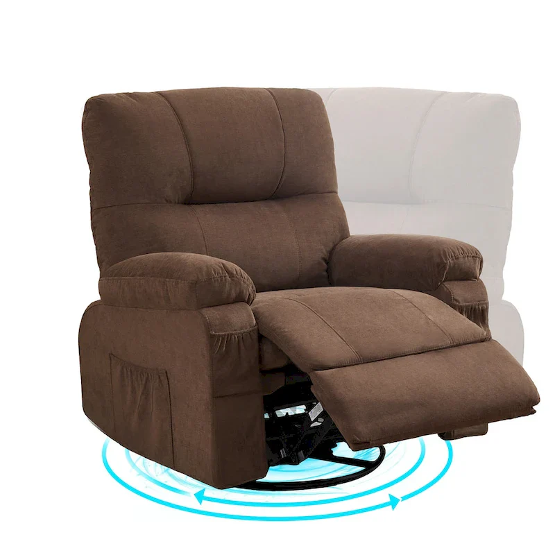 360 Linen Swivel Rocker Recliner with Side Pockets