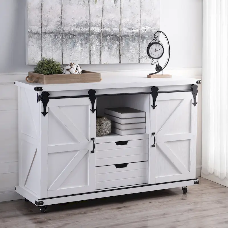 2 Door Cabinet with Open Center in Distressed White