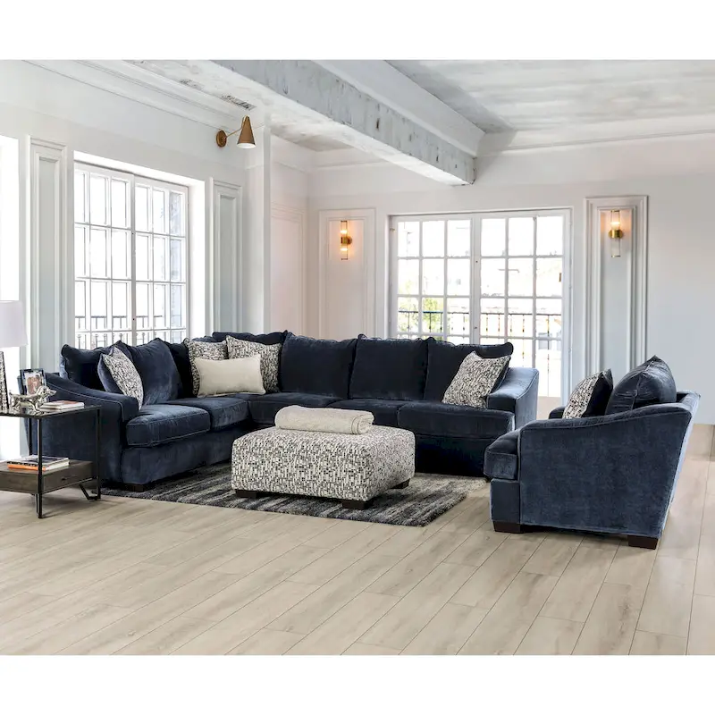 Parthage Contemporary Navy Chenille Sectional by Furniture of America