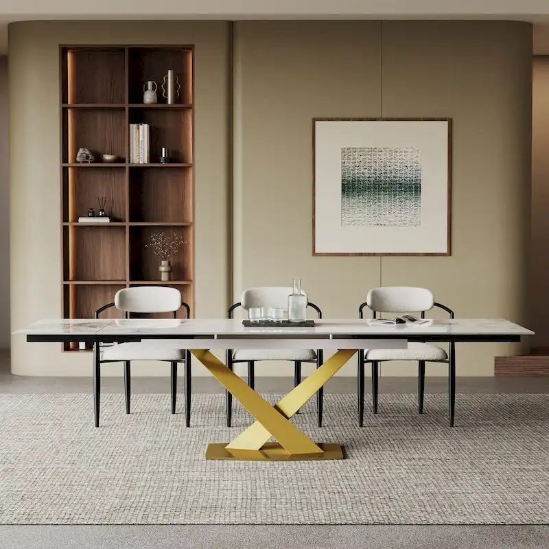 9-Piece Extendable Sintered Stone Dining Set with 8 Fabric Chairs - 94.48