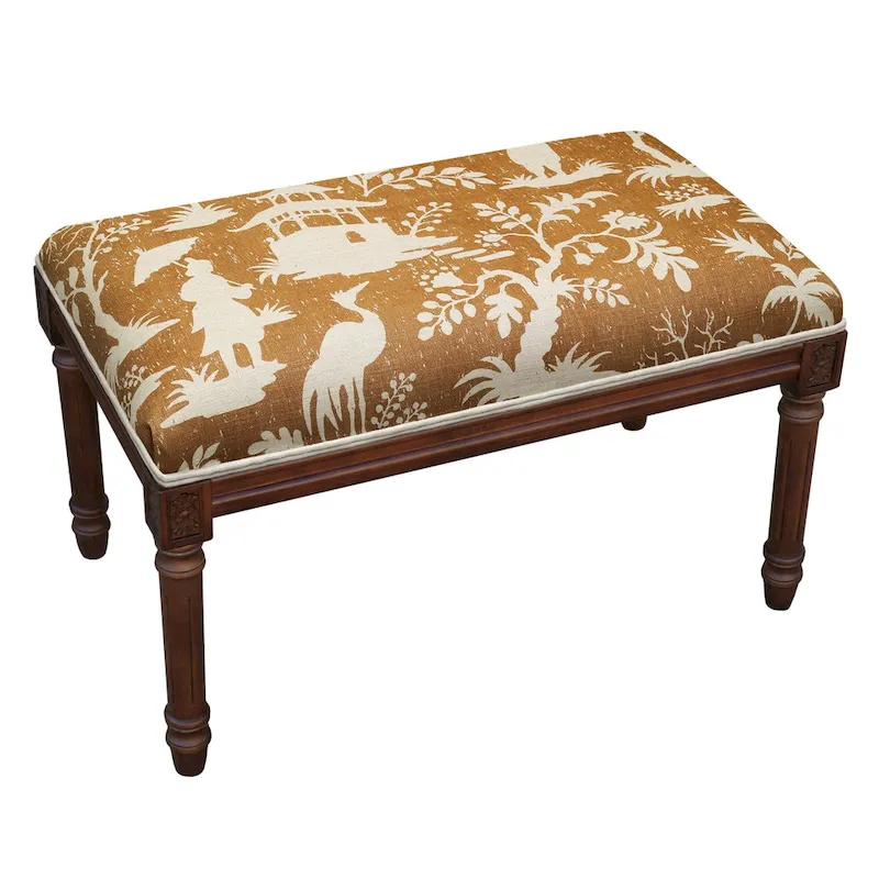 Caramel Chinoiserie Bench with Wood Stain Finish